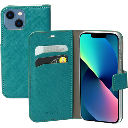 Saffiano Wallet Case Apple iPhone 13 Mini Turquoise