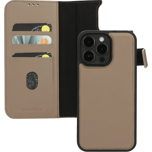 Leather 2 in 1 Wallet Case Apple iPhone 15 Pro Max Taupe