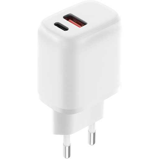Wall Charger Dual USB-C/USB-A 20W White (Bulk)