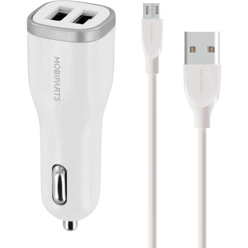 Car Charger Dual USB 24W/4.8A + Micro USB Cable White