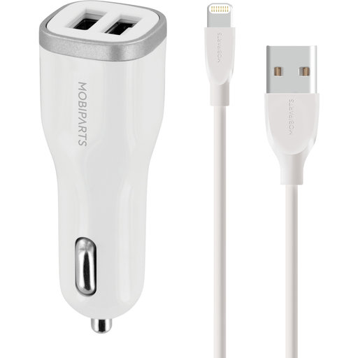 Car Charger Dual USB 12W/2.4A + Lightning Cable White