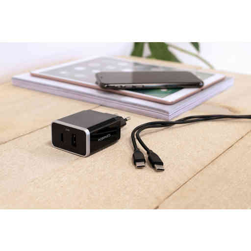 Mobiparts Wall Charger USB-A/USB-C 12W/2.4A + USB-C to USB-C Cable Black