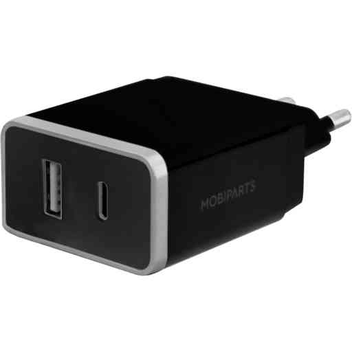 Mobiparts Wall Charger USB-A/USB-C 12W/2.4A + USB-C to Lightning Cable Black