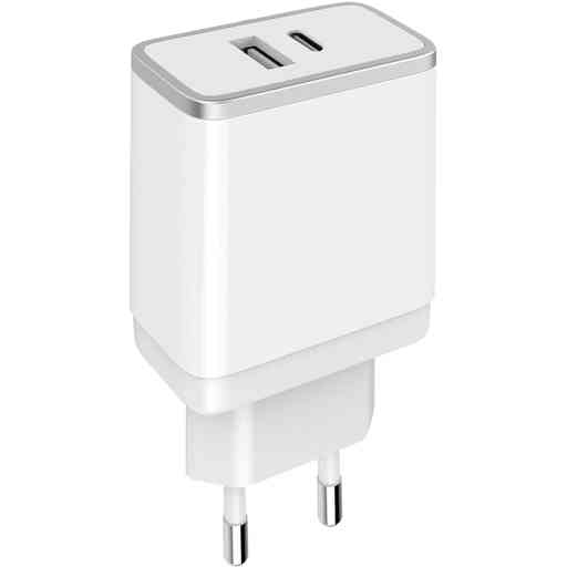 Mobiparts Wall Charger USB-A/USB-C 12W/2.4A + Lightning to USB-C Cable White