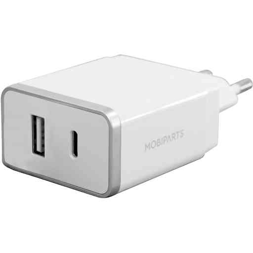 Mobiparts Wall Charger USB-A/USB-C 12W/2.4A + Lightning to USB-C Cable White
