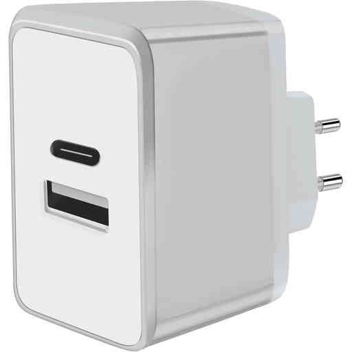 Mobiparts Wall Charger USB-A/USB-C 12W/2.4A + Lightning to USB-C Cable White