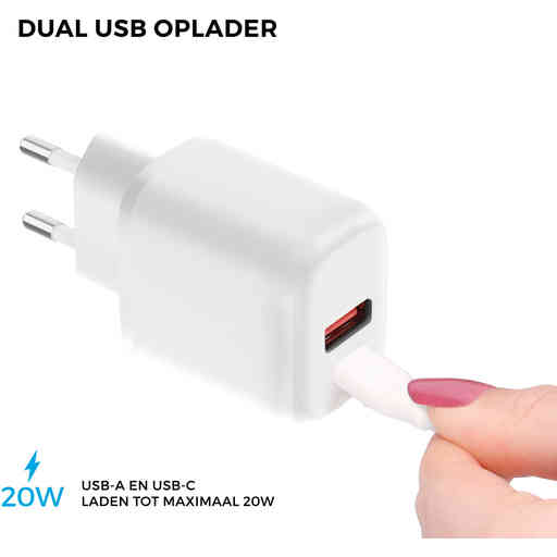 Mobiparts Wall Charger Dual USB-C/USB-A with USB-C to USB-C cable White
