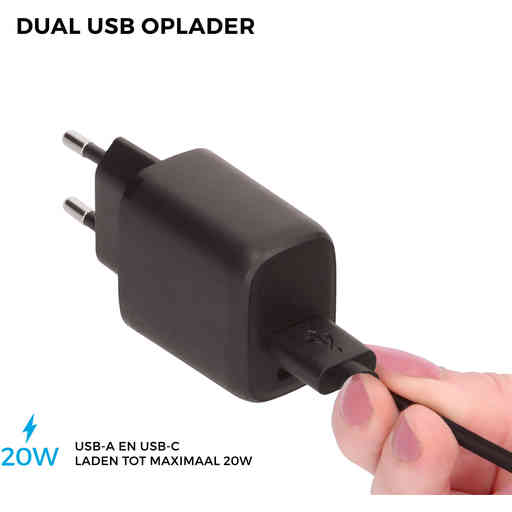 Mobiparts Wall Charger Dual USB-C/USB-A with Micro USB Cable Black
