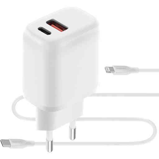 Mobiparts Wall Charger Dual USB-C/USB-A with Lightning Cable White