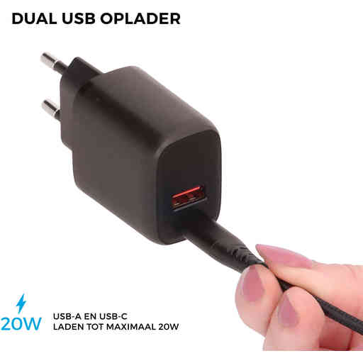 Mobiparts Wall Charger Dual USB-C/USB-A with Lightning Cable Black
