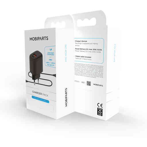 Mobiparts Wall Charger Dual USB-C/USB-A with Lightning Cable Black