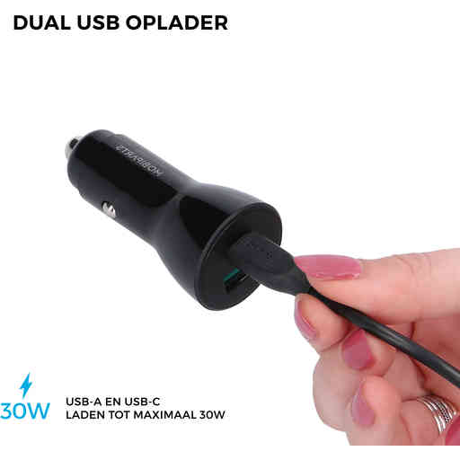 Mobiparts Car Charger Dual USB-C/USB-A with USB-C/USB-C Cable Black