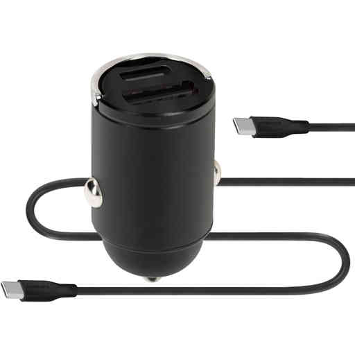 Mobiparts Car Charger Dual USB-C/USB-A with USB-C/USB-C Cable Black