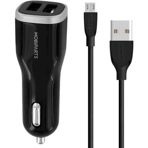 Mobiparts Car Charger Dual USB 12W/2.4A + Micro USB Cable Black