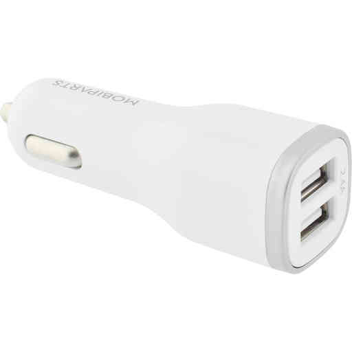 Mobiparts Car Charger Dual USB 2.4A + Micro USB Cable White