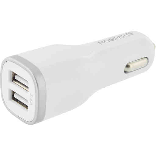 Mobiparts Car Charger Dual USB 2.4A + Micro USB Cable White