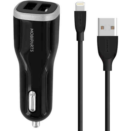 Mobiparts Car Charger Dual USB 24W/4.8A + Lightning Cable Black