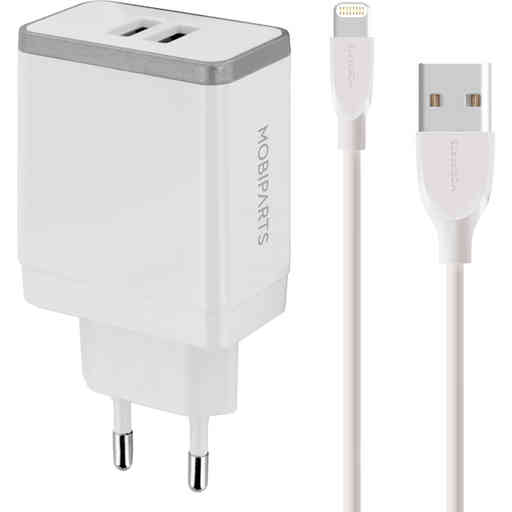 Mobiparts Wall Charger Dual USB 12W/2.4A + Lightning Cable White