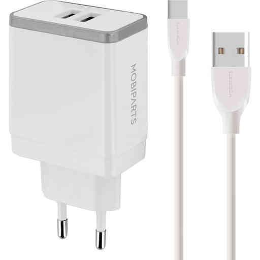 Mobiparts Wall Charger Dual USB 2.4A + USB-C Cable White