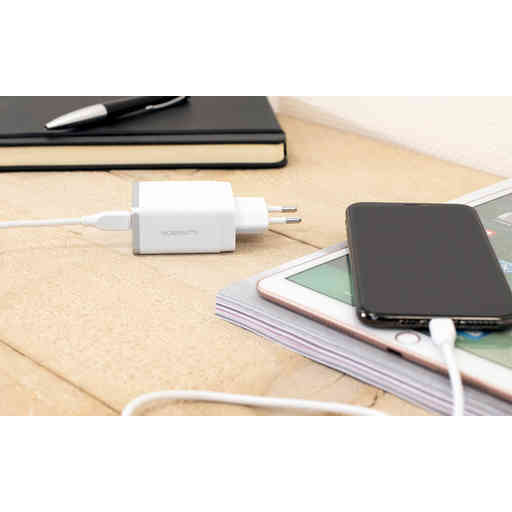 Mobiparts Wall Charger Dual USB 12W/2.4A + USB-C Cable White