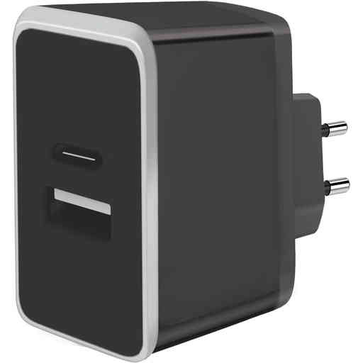 Mobiparts Wall Charger Dual USB-A en USB-C 12W/2.4A Black